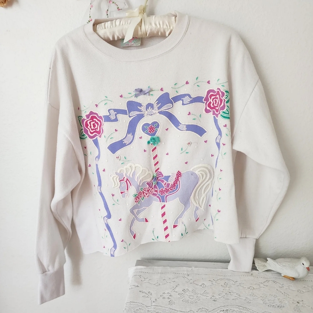 Merry-go-round horse cropped puffy paint sweater